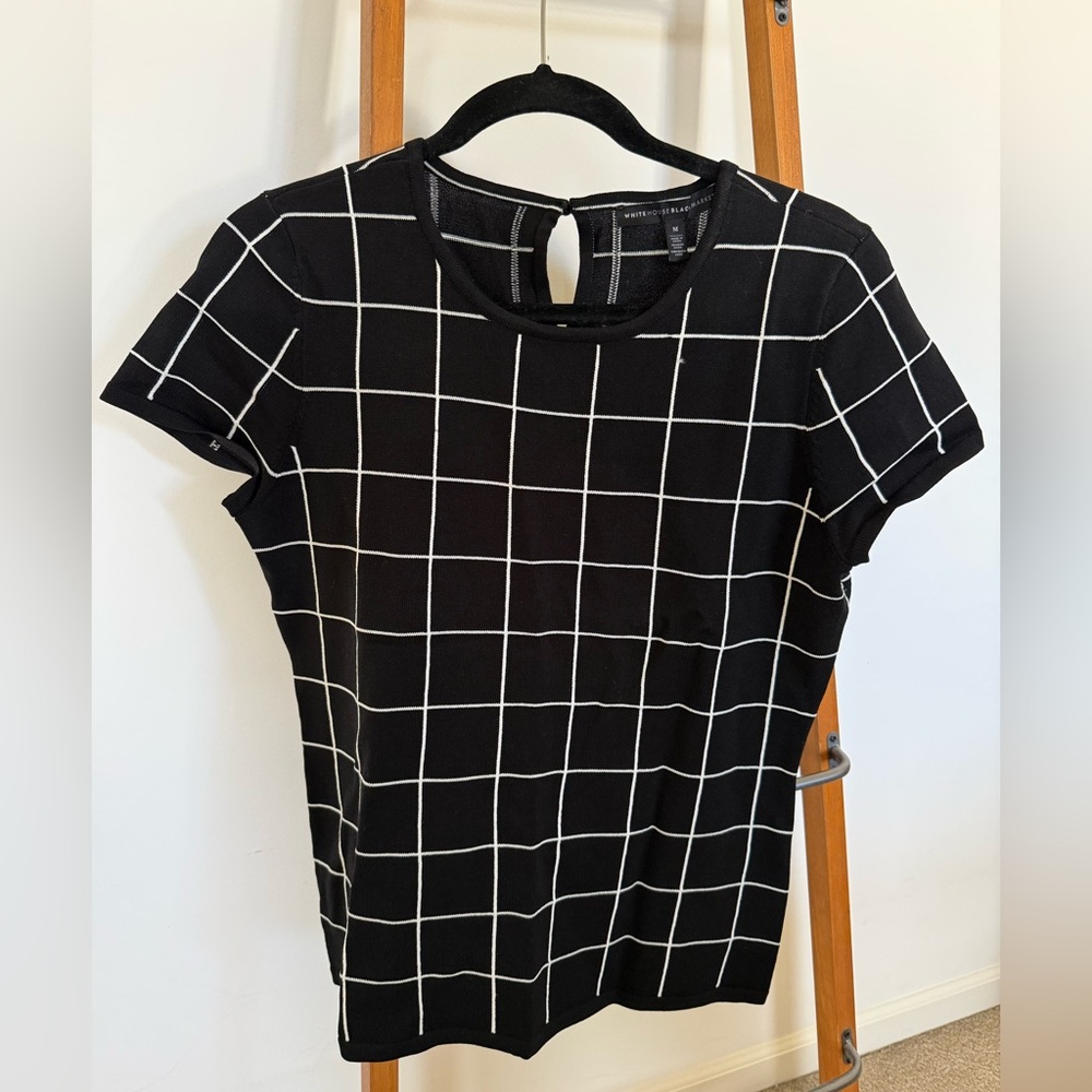White House Black Market Black Top with White Grid